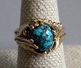 ‘Fossil’ Lone Mountain Turquoise, 14kt Gold Ring