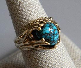 ‘Fossil’ Lone Mountain Turquoise, 14kt Gold Ring - 2nd view