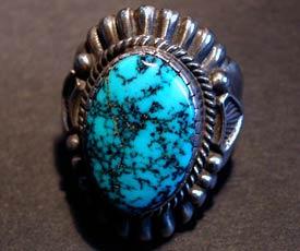 Harry H Begay Silver Ingot Lone Mt Turquoise Ring - 2nd view