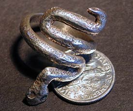 Sterling Silver Tufa Cast Snake Ring - 2nd view