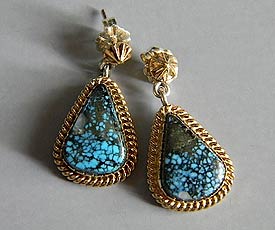 14kt Gold and Sterling Silver Turquoise Earrings