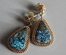 14kt Gold and Sterling Silver Turquoise Earrings - 2nd view