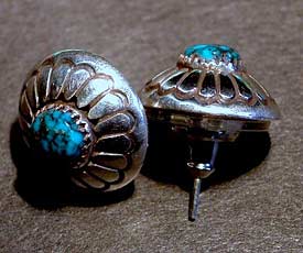 Lee Yazzie Sterling Silver Lone Mountain Turquoise Earrings - 2nd view